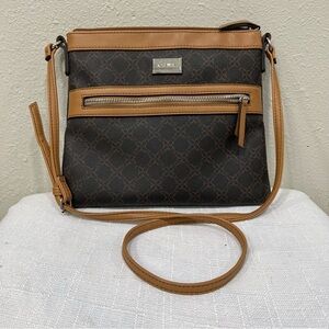 Nine West Coralia Brown and Tan Crossbody Bag Purse Handbag Gold Hardware EUC